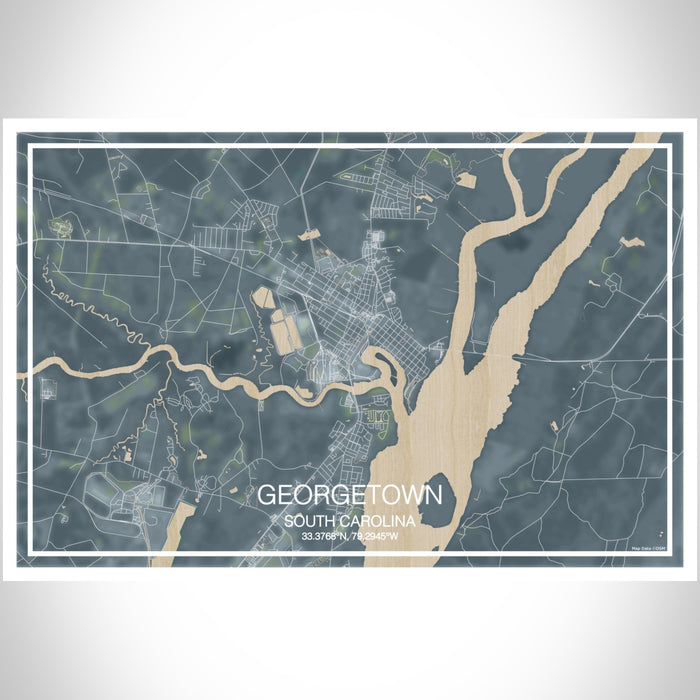 Georgetown South Carolina Map Print Landscape Orientation in Afternoon Style With Shaded Background