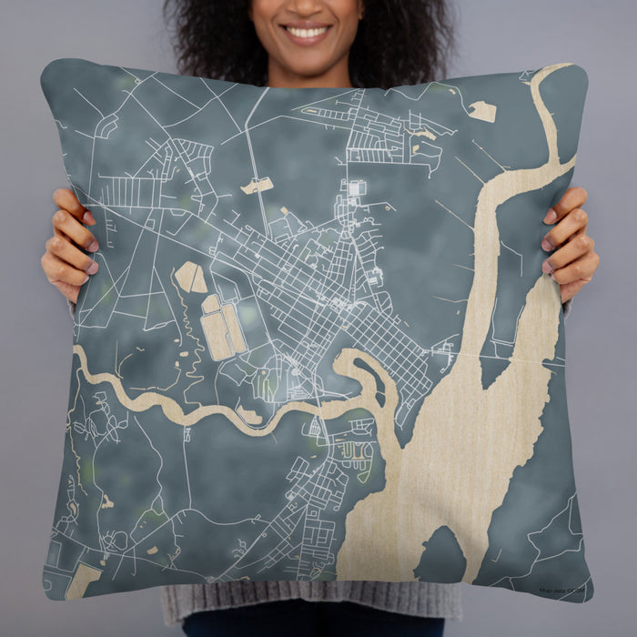 Person holding 22x22 Custom Georgetown South Carolina Map Throw Pillow in Afternoon