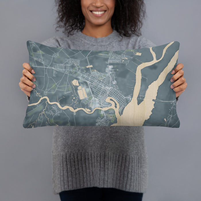 Person holding 20x12 Custom Georgetown South Carolina Map Throw Pillow in Afternoon