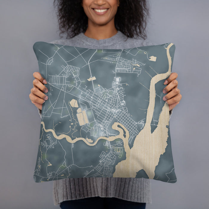 Person holding 18x18 Custom Georgetown South Carolina Map Throw Pillow in Afternoon