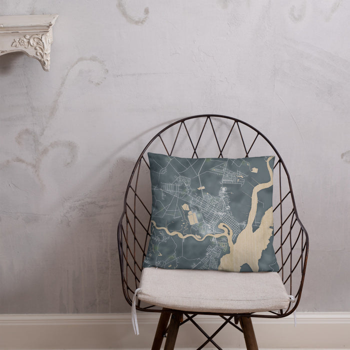 Custom Georgetown South Carolina Map Throw Pillow in Afternoon on Cream Colored Couch