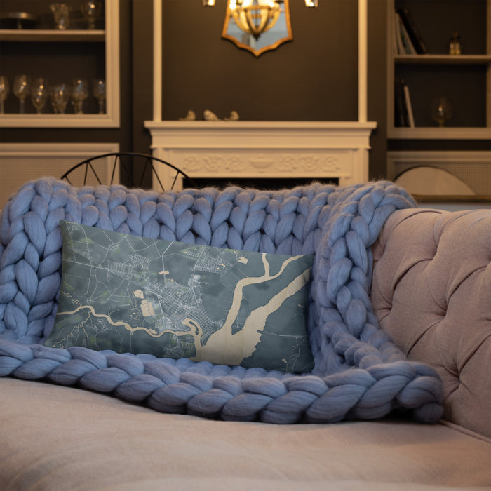 Custom Georgetown South Carolina Map Throw Pillow in Afternoon on Blue Colored Chair