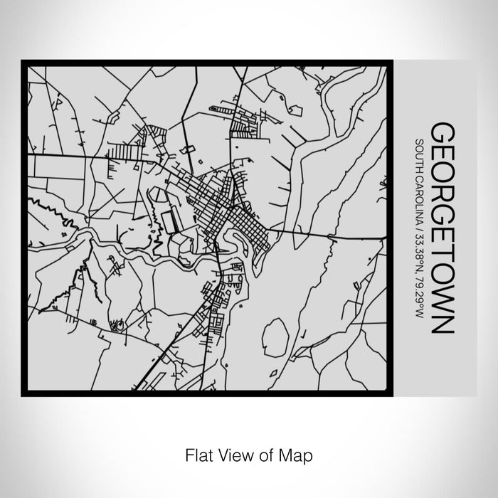 Rendered View of Georgetown South Carolina Map on 20oz Stainless Steel Insulated Bottle with Bamboo Top with printed Tactile Lines Map in Black