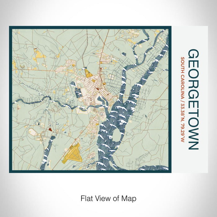 Rendered View of Georgetown South Carolina Map on 20oz Stainless Steel Insulated Bottle with Bamboo Top with printed woodblock style map