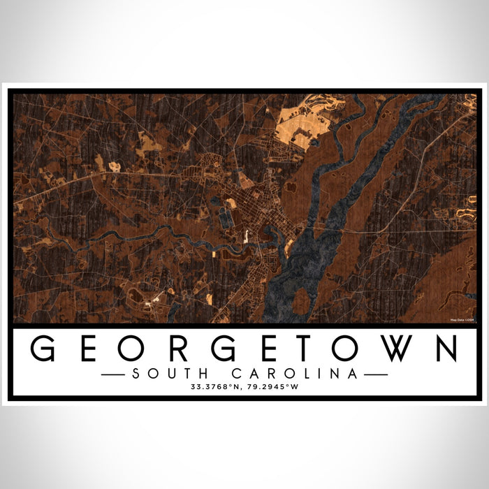 Georgetown South Carolina Map Print Landscape Orientation in Ember Style With Shaded Background