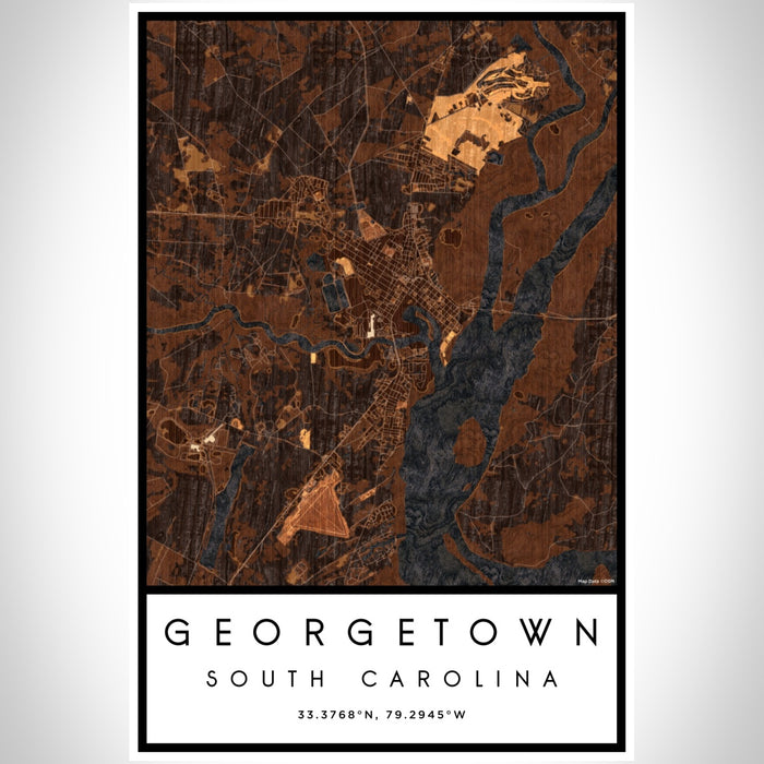 Georgetown South Carolina Map Print Portrait Orientation in Ember Style With Shaded Background