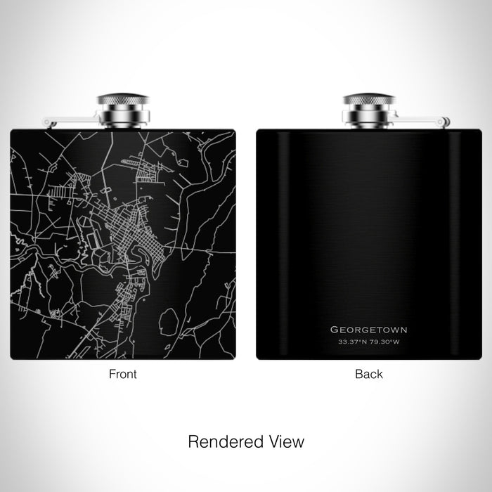Rendered View of Georgetown South Carolina Map on 6oz Stainless Steel Flask in Black