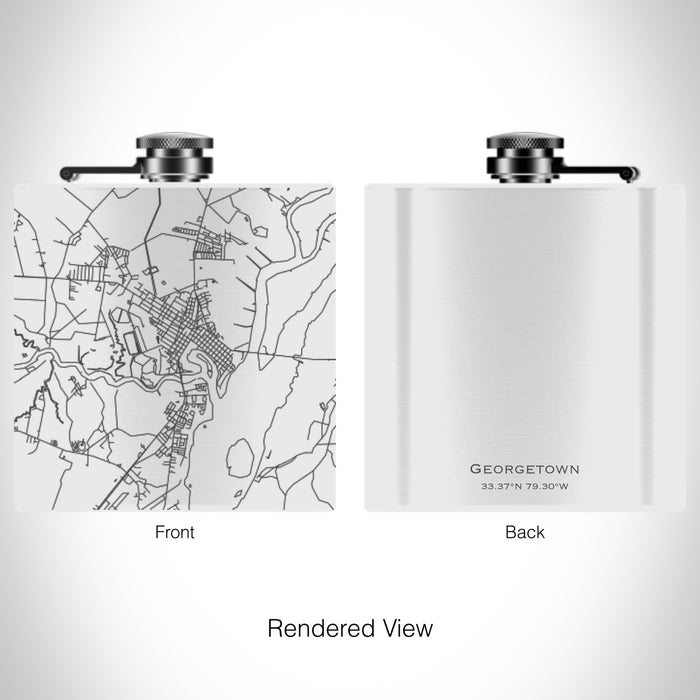 Rendered View of Georgetown South Carolina Map on 6oz Stainless Steel Flask in White