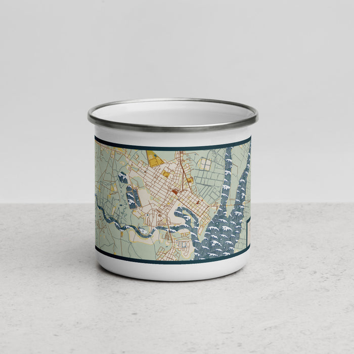 Front View Custom Georgetown South Carolina Map Enamel Mug in Woodblock