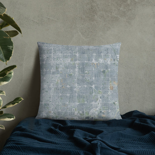Custom Gilbert Arizona Map Throw Pillow in Afternoon on Bedding Against Wall