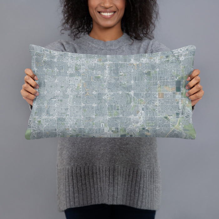 Person holding 20x12 Custom Gilbert Arizona Map Throw Pillow in Afternoon