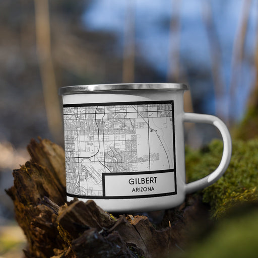 Right View Custom Gilbert Arizona Map Enamel Mug in Classic on Grass With Trees in Background
