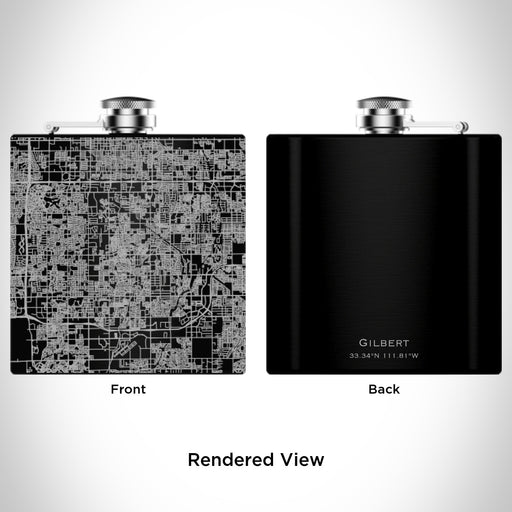 Rendered View of Gilbert Arizona Map Engraving on 6oz Stainless Steel Flask in Black