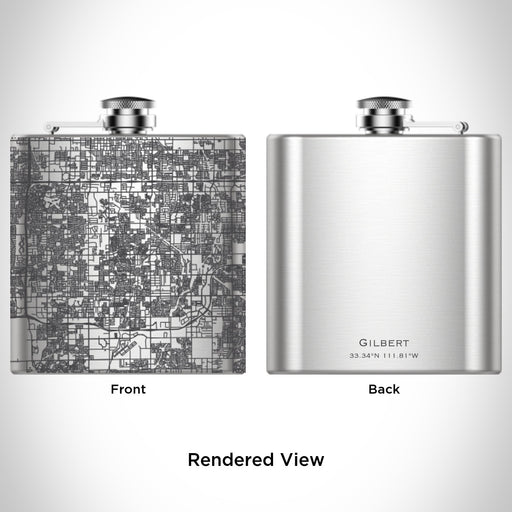 Rendered View of Gilbert Arizona Map Engraving on 6oz Stainless Steel Flask