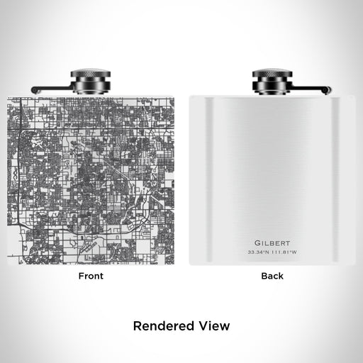 Rendered View of Gilbert Arizona Map Engraving on 6oz Stainless Steel Flask in White
