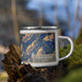 Right View Custom Girdwood Alaska Map Enamel Mug in Afternoon on Grass With Trees in Background