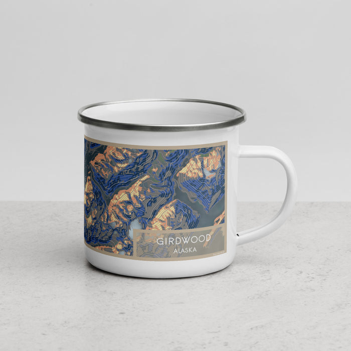 Right View Custom Girdwood Alaska Map Enamel Mug in Afternoon