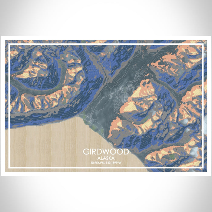 Girdwood Alaska Map Print Landscape Orientation in Afternoon Style With Shaded Background