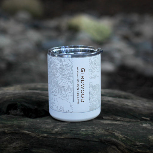 Girdwood Alaska Custom Engraved City Map Inscription Coordinates on 10oz Stainless Steel Insulated Cup with Sliding Lid in White