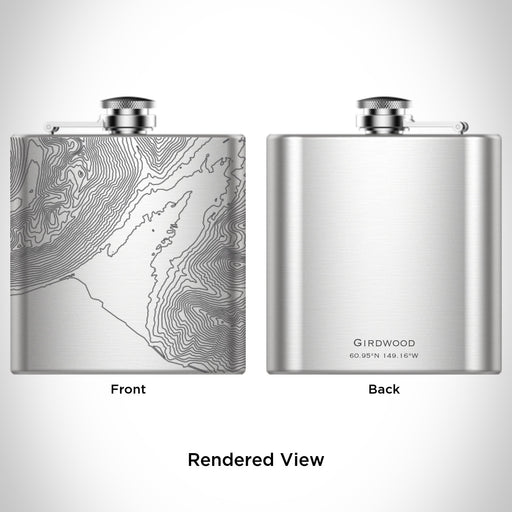 Rendered View of Girdwood Alaska Map Engraving on 6oz Stainless Steel Flask