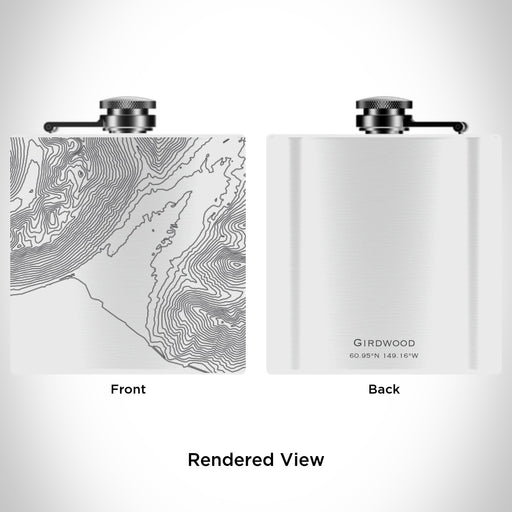 Rendered View of Girdwood Alaska Map Engraving on 6oz Stainless Steel Flask in White