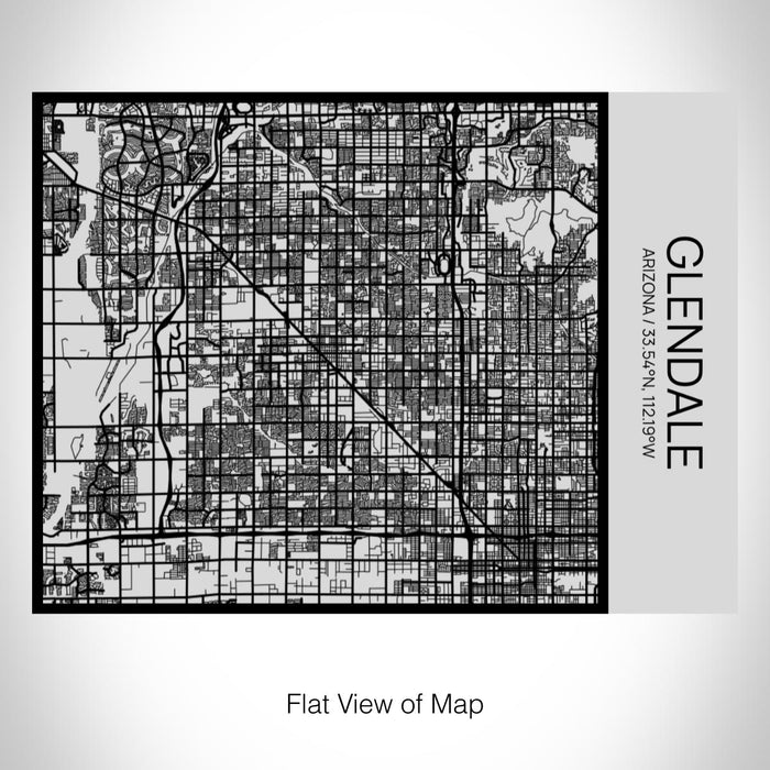 Rendered View of Glendale Arizona Map on 20oz Stainless Steel Insulated Bottle with Bamboo Top with printed Tactile Lines Map in Black