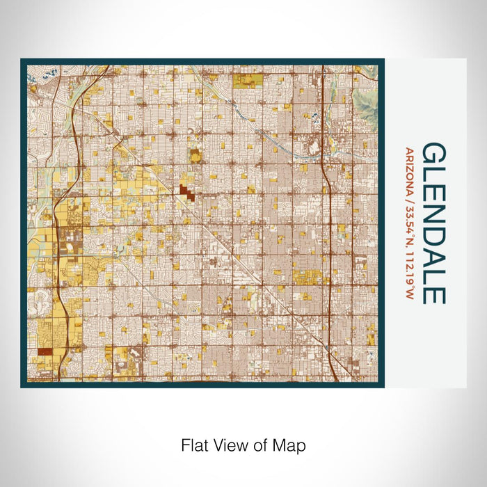 Rendered View of Glendale Arizona Map on 20oz Stainless Steel Insulated Bottle with Bamboo Top with printed woodblock style map