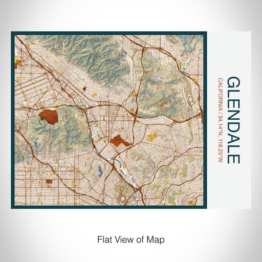 Rendered View of Glendale California Map on 20oz Stainless Steel Insulated Bottle with Bamboo Top with printed woodblock style map