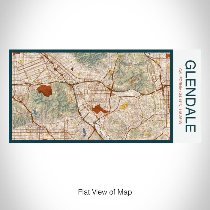 Rendered View of Glendale California Map on 17oz Stainless Steel Insulated Bottle with printed woodblock style map