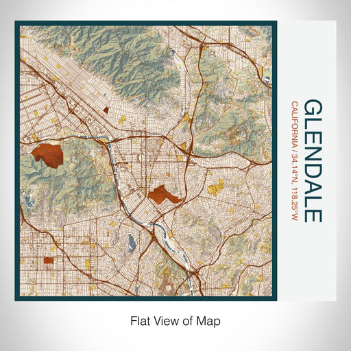 Rendered View of Glendale California Map on 17oz Stainless Steel Insulated Tumbler in Woodblock Map Style