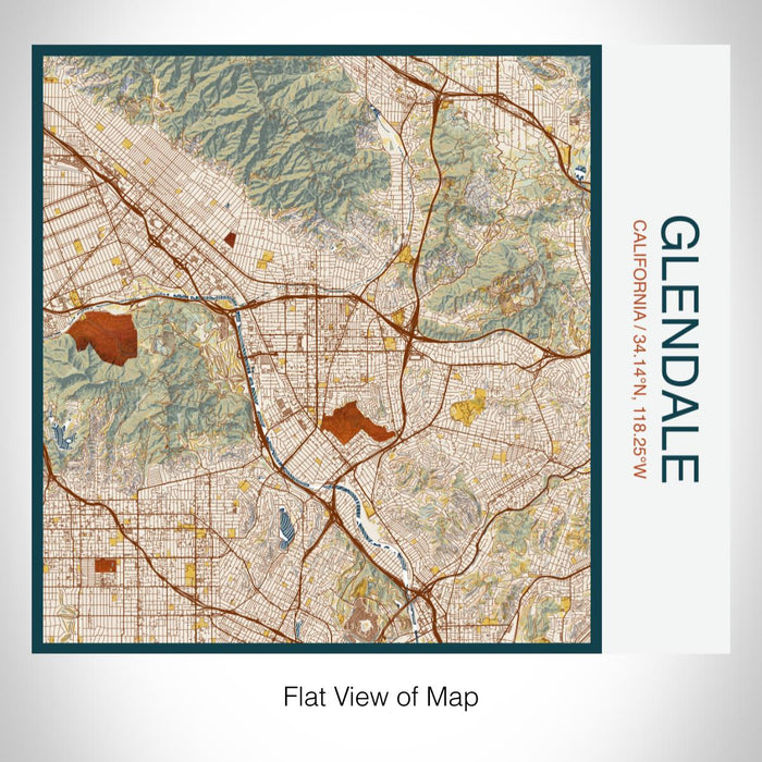 Rendered View of Glendale California Map on 17oz Stainless Steel Insulated Tumbler in Woodblock Map Style