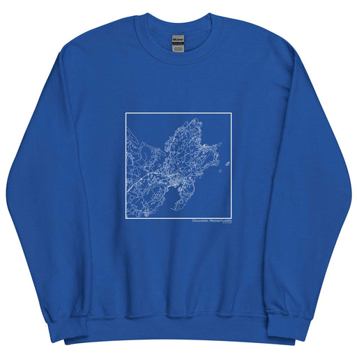 Gloucester Massachusetts  Map Unisex Crewneck Sweater with City inscription in Royal Blue