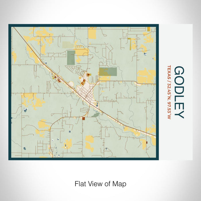Rendered View of Godley Texas Map on 20oz Stainless Steel Insulated Bottle with Bamboo Top with printed woodblock style map