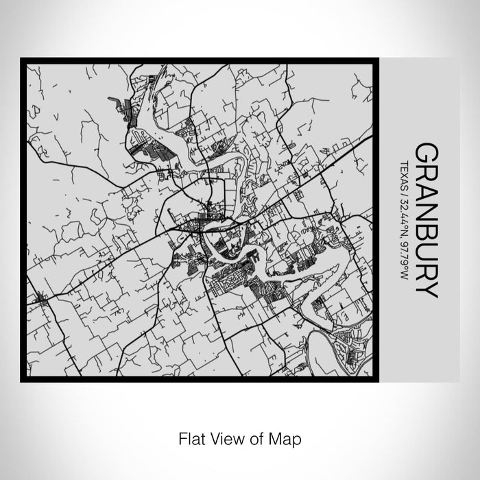 Rendered View of Granbury Texas Map on 20oz Stainless Steel Insulated Bottle with Bamboo Top with printed Tactile Lines Map in Black