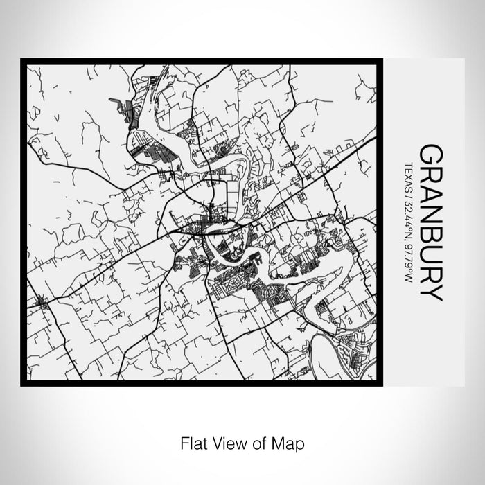Rendered View of Granbury Texas Map on 20oz Stainless Steel Insulated Bottle with Bamboo Top in Matte White with printed Tactile Lines Map in Black