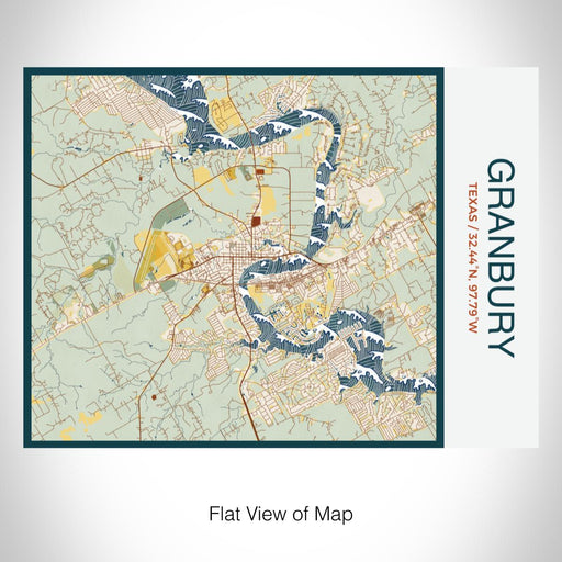 Rendered View of Granbury Texas Map on 20oz Stainless Steel Insulated Bottle with Bamboo Top with printed woodblock style map