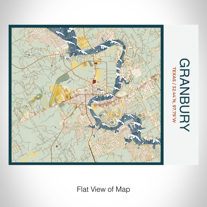 Rendered View of Granbury Texas Map on 20oz Stainless Steel Insulated Bottle with Bamboo Top with printed woodblock style map