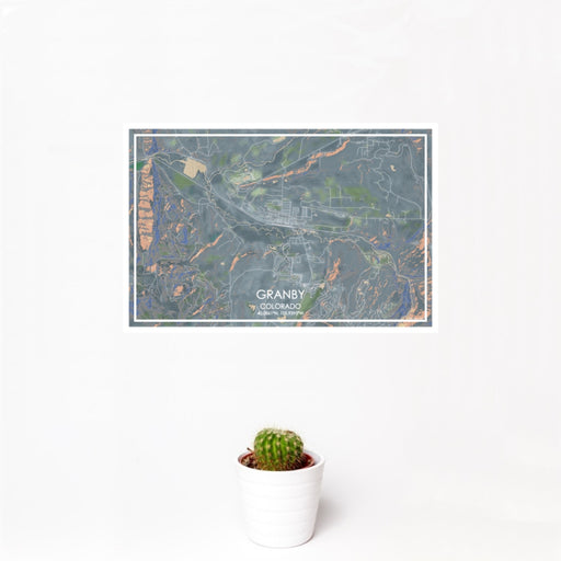 12x18 Granby Colorado Map Print Landscape Orientation in Afternoon Style With Small Cactus Plant in White Planter