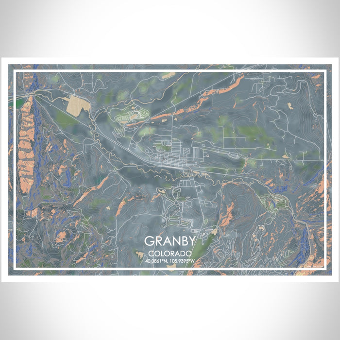 Granby Colorado Map Print Landscape Orientation in Afternoon Style With Shaded Background