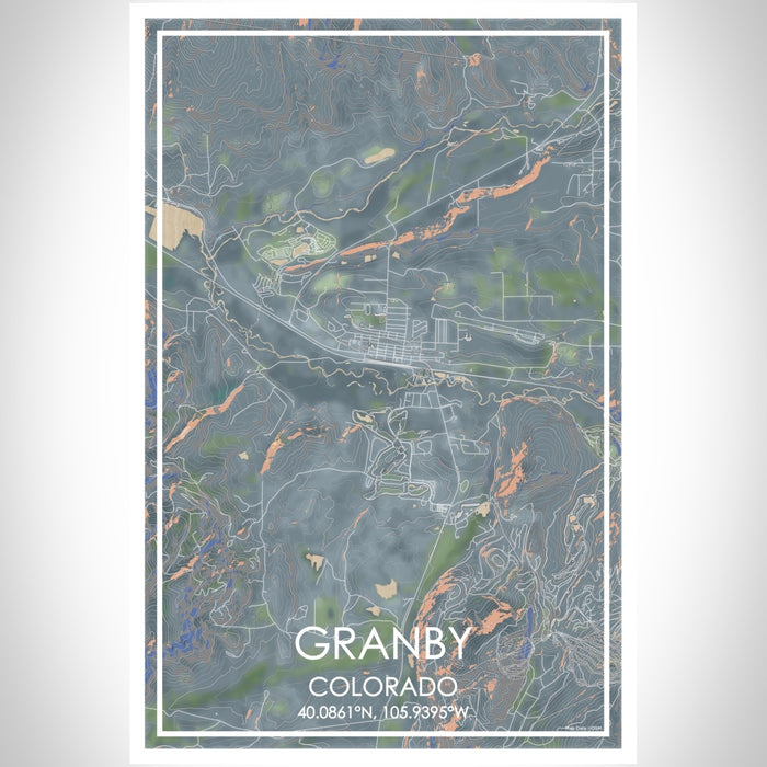 Granby Colorado Map Print Portrait Orientation in Afternoon Style With Shaded Background