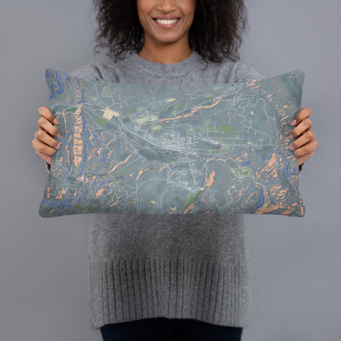 Person holding 20x12 Custom Granby Colorado Map Throw Pillow in Afternoon
