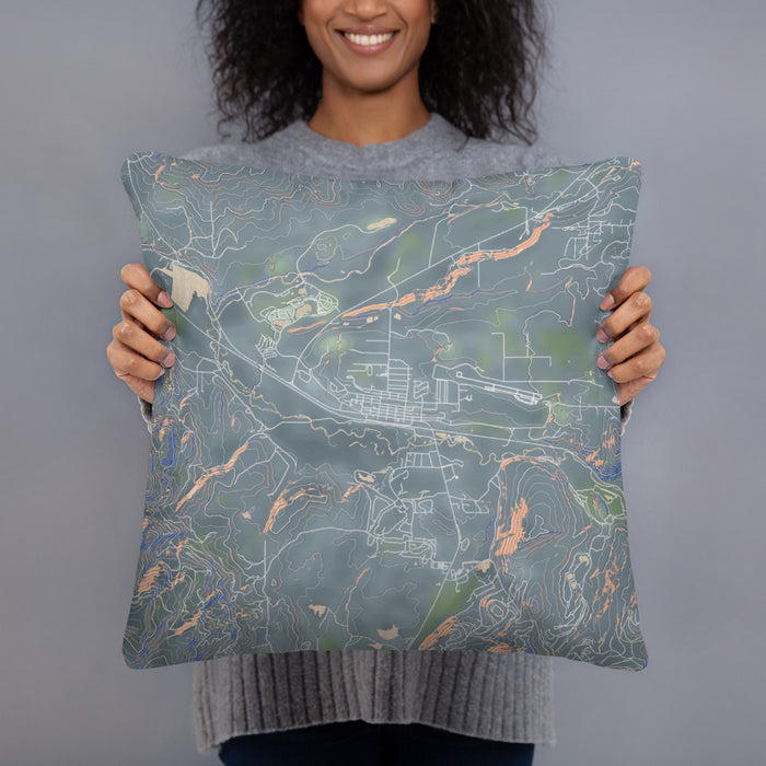 Person holding 18x18 Custom Granby Colorado Map Throw Pillow in Afternoon