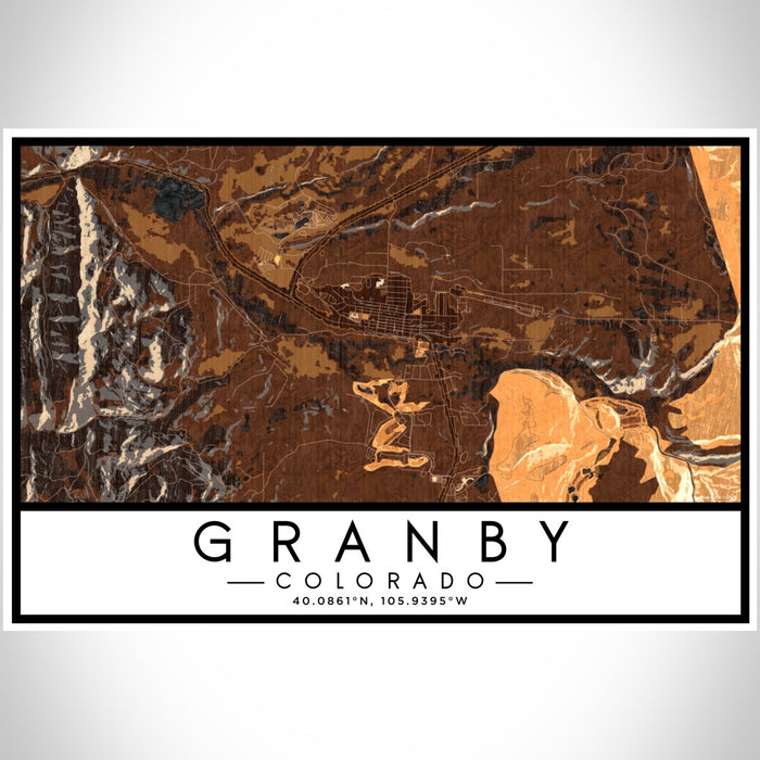 Granby Colorado Map Print Landscape Orientation in Ember Style With Shaded Background