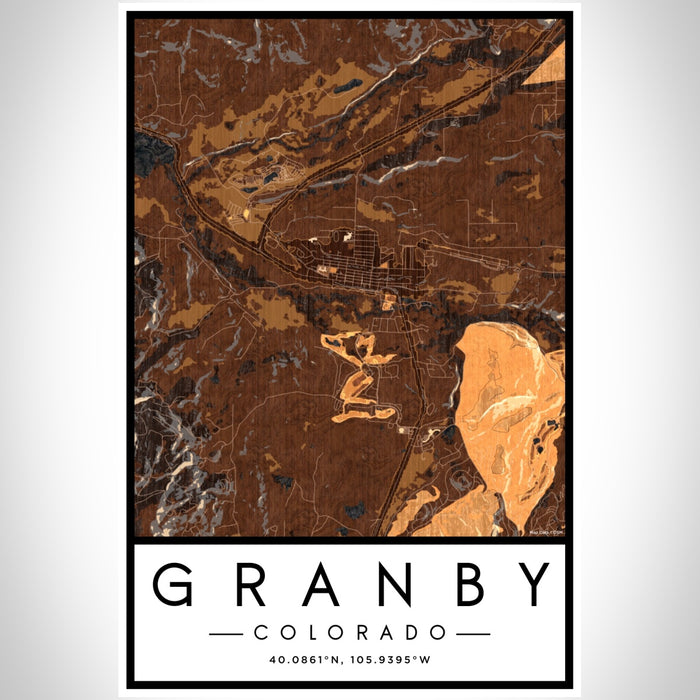 Granby Colorado Map Print Portrait Orientation in Ember Style With Shaded Background
