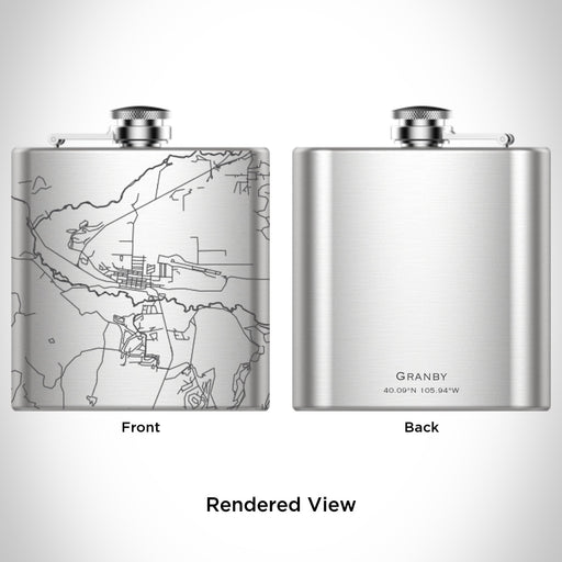 Rendered View of Granby Colorado Map Engraving on 6oz Stainless Steel Flask