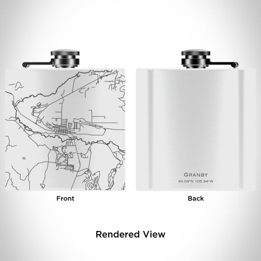 Rendered View of Granby Colorado Map Engraving on 6oz Stainless Steel Flask in White