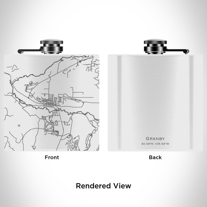 Rendered View of Granby Colorado Map Engraving on 6oz Stainless Steel Flask in White