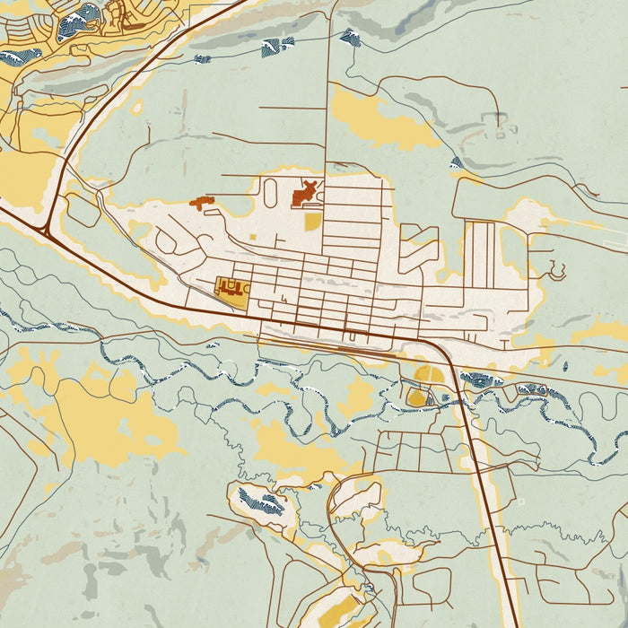 Granby Colorado Map Print in Woodblock Style Zoomed In Close Up Showing Details