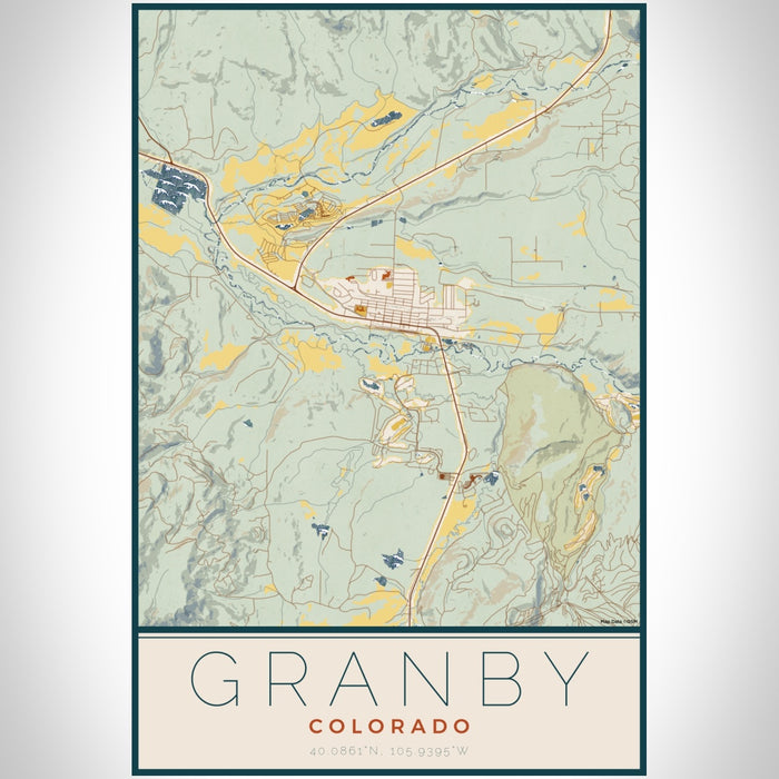 Granby Colorado Map Print Portrait Orientation in Woodblock Style With Shaded Background