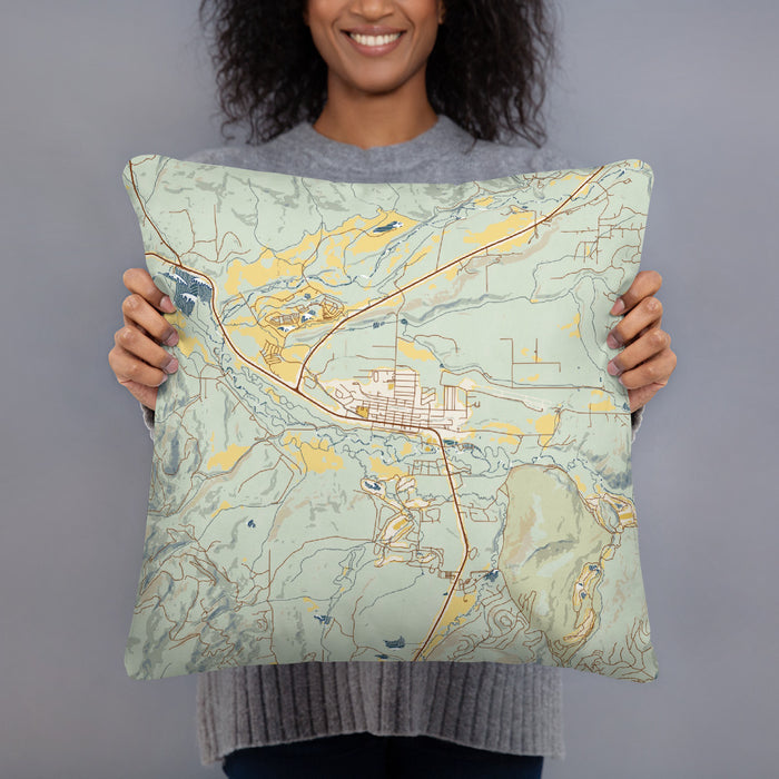 Person holding 18x18 Custom Granby Colorado Map Throw Pillow in Woodblock